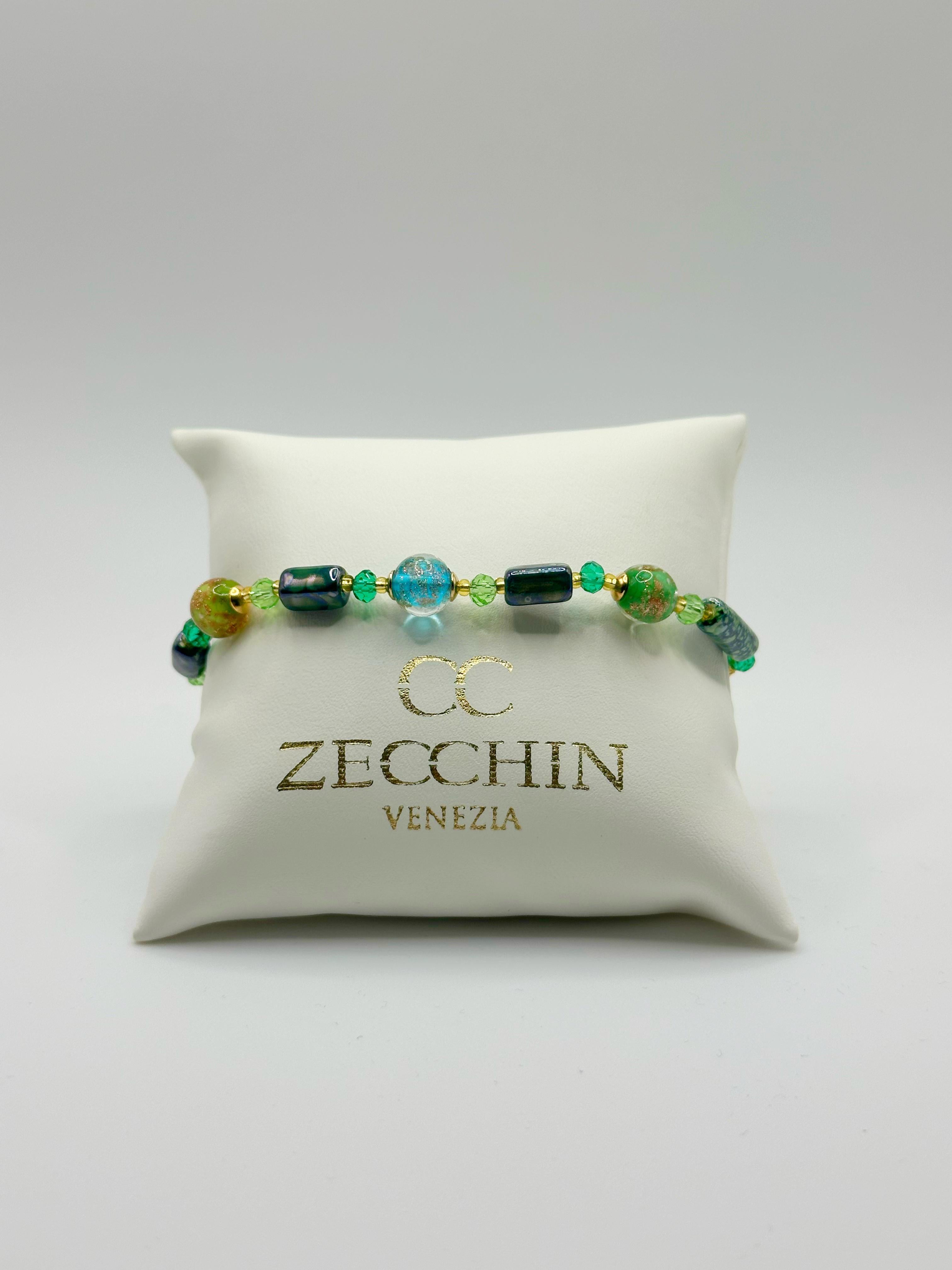 Bracciale Atene in vetro di Murano e avventurina, colore verde